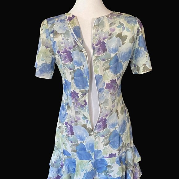 Coquette Like new 1990s Floral fitted flouncy dress Shoulder pads Vintage floral - Picture 8 of 11